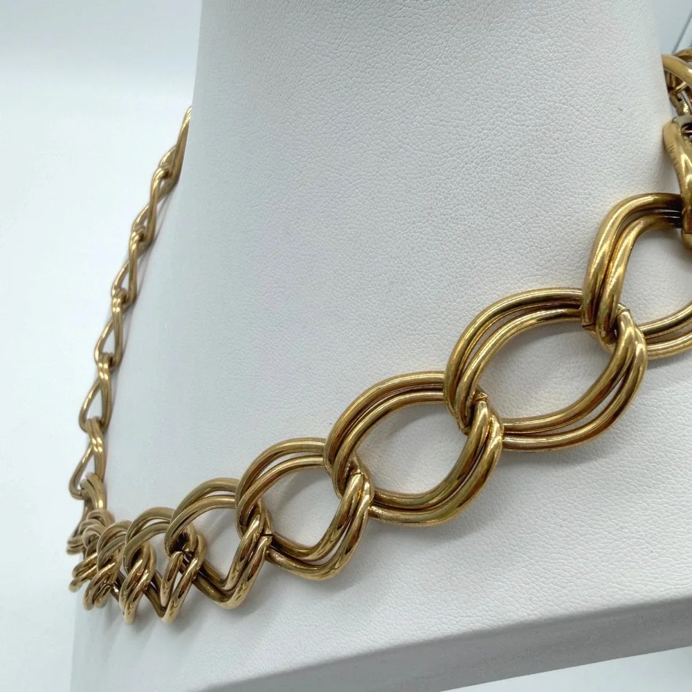Vintage Napier Gold Tone Interlocking Link Statement Necklace Signed